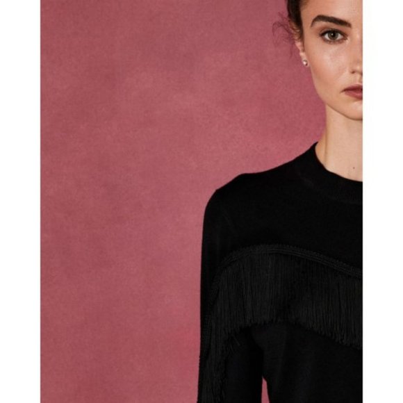 Ted Baker Aniebal Fringe Knit Sweater Black Size TED 2/ US 6 - Picture 3 of 7